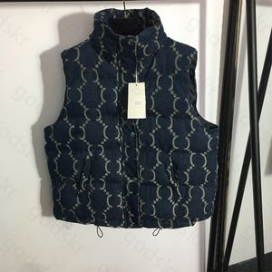 Letter Print Denim Vests Mens Women Down Jacket Vintage Warm Zipper Thickened Sleeveless Waistcoat Coat