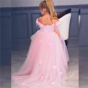 Girl Dresses Lovely Pink Angel Tulle Lace Decal Flower Dress Princess Ball First Communion Kids Surprise Birthday Present