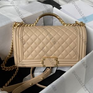 10A Mirror Quality Designers Top Handle Boy Bags Classic Quilted Flap Bag Luxurys Womens Handbags Real Leather Beige Caviar Purse Crossbody Shoulder Chain Box Bag