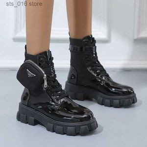 Buty moda biała punk platforma kostki buty motocyklowe kobiety koronkowe masywne obcasy klamra buty do kieszonkowego designerskiego buty botki t230927