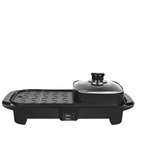 2-in-1-Hot Pot und elektrischer Grill, flache Pfanne zum Backen im Innenbereich, doppelter Geschmack, rauchfreier Grill, flache Grillplatte, antihaftbeschichtet, 220 V