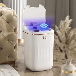 Avfallsfack 24L Smart Trash Bin med UV Light Automatic Sensor kan skräp för kök badrum toalettavfallskorg med lock 230926