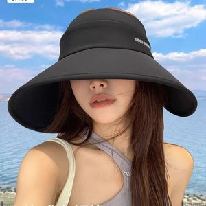 Chapéus de borda larga verão mulheres chapéu de sol com cor sólida ultraleve uv resistente vazio brinquedo escudo para palha feminina