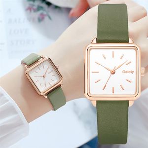 Gaiety marca moda feminina relógio simples quadrado pulseira de couro senhoras relógios quartzo relógio de pulso feminino drop288f