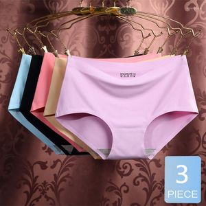Women's Panties 3 Pcs/ Seamless Ice Silk For Women Sexy Fit Breathable Triangle Briefs Mid Waist Underwear Multi Colour M-XXL Size