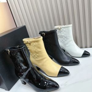 New Brand Designer Autumn Topquality Winter Womens Genuine Leather Ankle Boots Stretch Knitted Thick Heels Short Boots Top High Quality Shoes Woma