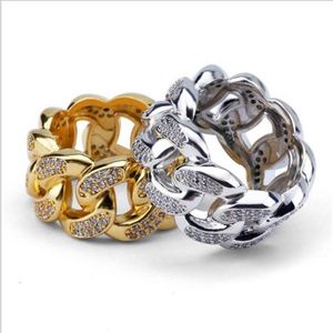 Fashion Men Hip Hop Ring Filled Cuban Chain Rings Design Rostfritt stål Mens Micro Inlaid Zircon Jewelry263e