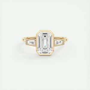 Üç taş aksan alyans VVS2-D zümrüt ve baget kesim moissanit elmas nişan yüzüğü kadınlar için