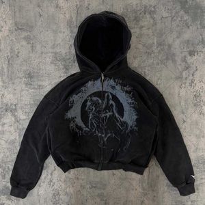 Erkek Hoodies Sweatshirts 2023 Yeni Koyu Grafik Baskı Süper Dalian Hoodie Erkek Y2K Goth Punk Harajuku Street Fermuar Hoodie Çift Çift Gevşek Gevşek Sweatshirt J230926