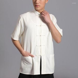 Ethnic Clothing Cotton Tang Suit Top Men Summer Tai Chi Uniform Shirt Blouse Short Sleeve Traditional Chinese Clothes