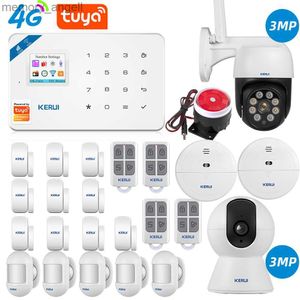 Alarm systems KERUI W184 Tuya 4g Smart Life 433mhz Wireless Home Security Equipment 4G Alarm Built-in Siren With Door Motion Sensor YQ230927