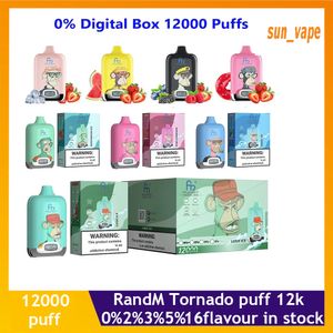 Original RandM Vape Digital box 12000 puffs Disposable E-cigarettes Features 20ml Vape 0/2/3/5% Rechargeable 850mAh Battery Associated 16 Flavors Available
