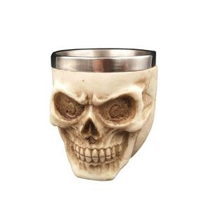 3D Stereoskopisches Harz Kreatives Edelstahl Totenkopfglas Weißweinglas Wodka Persönlichkeit Weinglas Halloween Geschenk Cup101-200217y