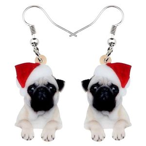 Dangle & Chandelier Acrylic Christmas Sweet Pug Dog Earrings Drop Cute Pets Gift Women Girl Teens Kid Festival Charms Decoration B190R