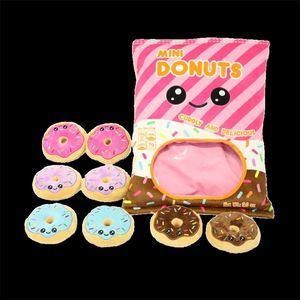 Plush Pillows Cushions 50x40cm Snack Plushies Small 8/10pcs Donuts Rice Crackers Pica Sticks Smiling Face Zipper Transparent Candy Pudding Bag Pillow 230926