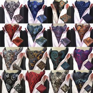 Мужские галстуки на шею, шелковый галстук с узором пейсли, галстук Ascot, носовой платок, карманный квадратный набор, лот BWTHZ0238 231013