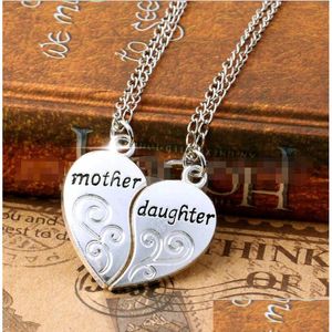 Pendant Necklaces Heart Jewellery 2 Pieces Mother Together With Daughter Zinc Alloy Chain Length 50Cm Necklace Sier Drop Delivery Jewe Dhq9W