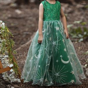 Flickklänningar Princess Dress Star Christmas Long Sleeveless Tank Top Host Performance Flower for Weddings Events