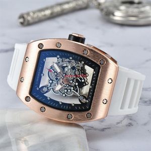 Прозрачные модные автоматические кварцевые часы мужские водонепроницаемые наручные часы со скелетом с женским и мужским кожаным ремешком244o
