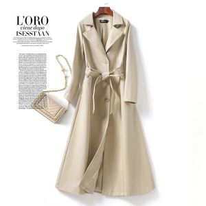 Trench da donna in pelle sintetica autunno inverno in vera pelle per donna monopetto con bavero cintura chic da donna lungo in pelle di pecora 230927