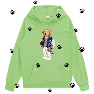 Nya herrtröjor Designer Teddy Bear Rugby Spela hårt tryckt unisex crewneck hoodies tung blandning besättning nacke Loose Long Sleeve Autumn Clothes