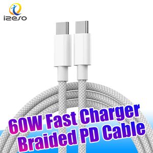 Cabo trançado USB CC de 60 W para iPhone 15 tipo C 20V 3A cabo de carregamento rápido izeso