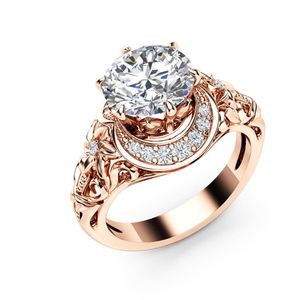 2020 fashion openwork floral engagement ring ladies copper plated rose gold inlaid198g