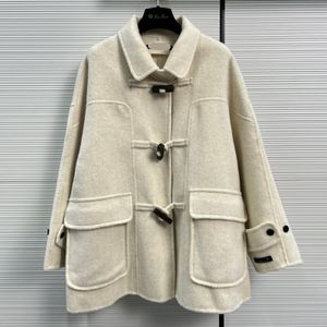 Cappotto casual sciolto in lana con bottoni quadrati di marca europea di moda