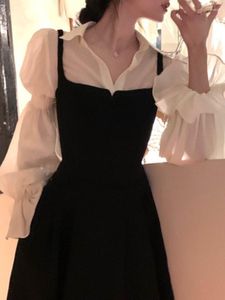 ワークドレス秋の女性エレガントなブラウスドレス2ピースセットオフィスレディハイウエストミディフレンチスリムカジュアル