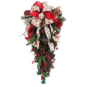 Ornamento di Natale Swag Wreath Nastro Pigna Montaggio su porta Ghirlanda a goccia Swag Wreath Decorazione da parete per esterni257i