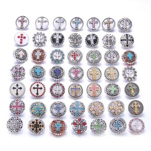 Charm Bracelets 10pcs Whole Cross Faith 18mm Snap Jewelry Mixed Metal Rhinestone Button Fit Bracelet Bangles Necklaces1278H