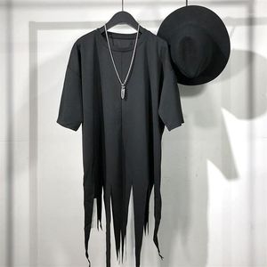 Men's T-Shirts Short Sleeve T - Shirt Summer Brunet Round Collar Personality Cutting Fringe Design In The Long Fashion245v
