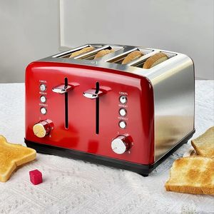  1-teiliger 4-Scheiben-Toaster, Edelstahl-Toaster mit 4 extra breiten Schlitzen, Retro-Edelstahl-Toaster mit Hochhubhebel, herausnehmbares Tablett, Abbrechen/Auftauen/Aufwärmen