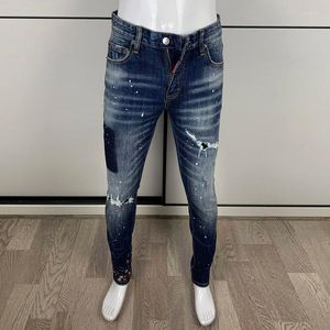 Jeans da uomo Street Fashion Uomo Pantaloni di marca Hip Hop firmati ricamati strappati attillati blu retrò di alta qualità