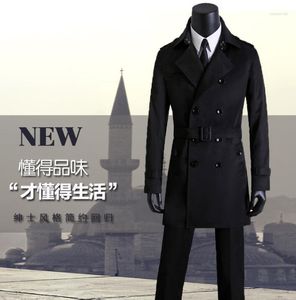 Trench da uomo Cappotto doppiopetto Cappotto da uomo slim Manica lunga Abbigliamento casual da uomo Capispalla da lavoro Casaco Masculino Nero Moda