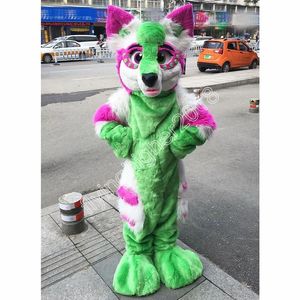 Green Pink Fursuit Mascot kostym vuxen storlek tecknad anime temakaraktär karneval unisex klänning jul fancy performance party klänning