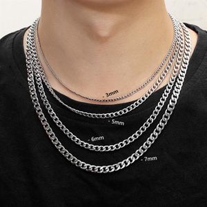3mm 5mm 6mm 7mm Silver Cuban Chains Halsband Rostfritt stål hummerklasspar som gör högkvalitativ pläterad halsband för kvinnor män VE251O