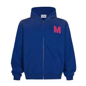 Moletons masculinos de lã com zíper preto azul High Street Casual Outono Hoodies soltos de tamanho grande