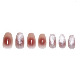 Unhas falsas blush glitter decoração longa unha falsa leve e fácil de colar para amantes de manicure blogueiros de beleza