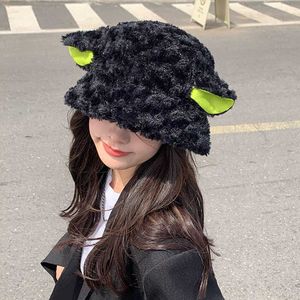 Stingy Brim Hats Women Winter Plush Sheep Ear Hat for Girls Lamb Faux Fur Bucket Outdoor Fisherman Cap Warm Thicken Velvet Caps Panama 230916