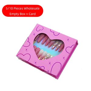 Unhas Falsas Caixa de Ponta de Prego 5/10 Peças Forma de Coração para Pequenos Negócios Design Luxo Vazio Rosa Imprensa em Embalagem de Unhas 230927