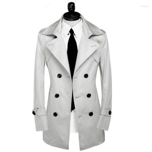 Мужские тренчи Корейское весеннее пальто Мужская осенняя двубортная куртка средней длины с лацканами для подростков Светло-серая деловая тонкая куртка из габардина Homb