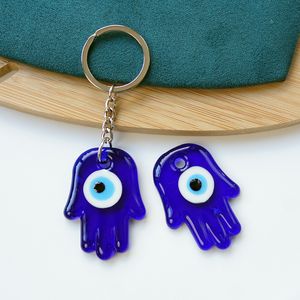 Vidro Fatima Hand Turkish Blue Eye Pinging Keyring para mulheres Presente Blue Eye Bag Caryyring