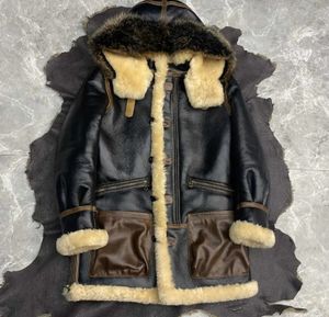 Erkekler Deri Sahte Yrwinter Classic B7 Stil Gerçek Kürk Ceketli Yün Koyun Dinleri Coatlong Shearling Wearthick Sıcak Bezi Plus 230927