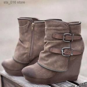 Boots 2023 Wedge Platform High Heels Ankle Boots For Women Boots Winter Booties with Buckle Zipper Winter Boots Female Winter Shoes T230927