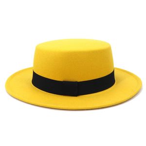 Cappello Fedora a tesa larga da donna in cotone poliestere nero verde crema per il festival Pork Pie Boater cappelli a cilindro piatto per la festa nuziale305e