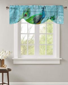 Curtain Peacock Wood Grain Feather Retro Window Valance Kitchen Cafe Short Curtains Living Room Tie-Up