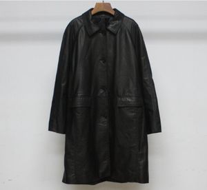 2023 Тотем Новое черное свободное пальто с рукавами реглан и прямым бочонком из воловьей кожи