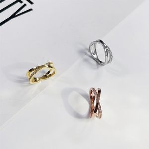 Дизайнерские кольца для женщин Кольца X-образной формы с бриллиантами Выдалбливают Золото Серебро Роза Мужские роскошные ювелирные изделия Титановая сталь Позолоченные Никогда F298k