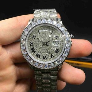 Yeni Big Diamond Watch Otomatik Mekanik Erkekler Saatler Tam Elmas Saatler Paslanmaz Çelik Gümüş Kılıf Yüksek Kalite 40mm M317H